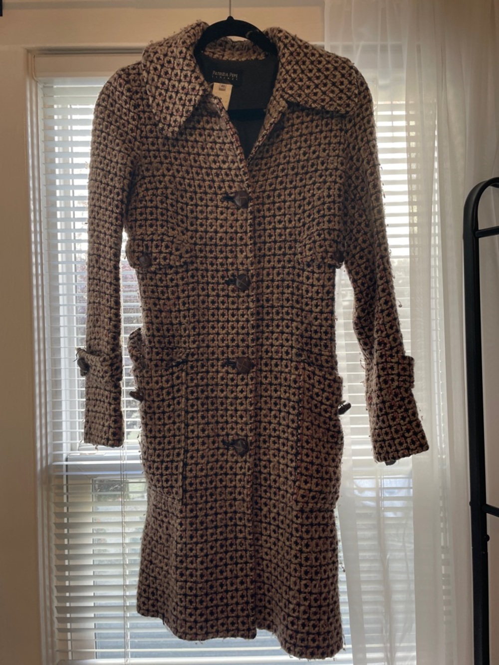 Vintage Patrizia Pepe Brown & Black Tweed Long Coat